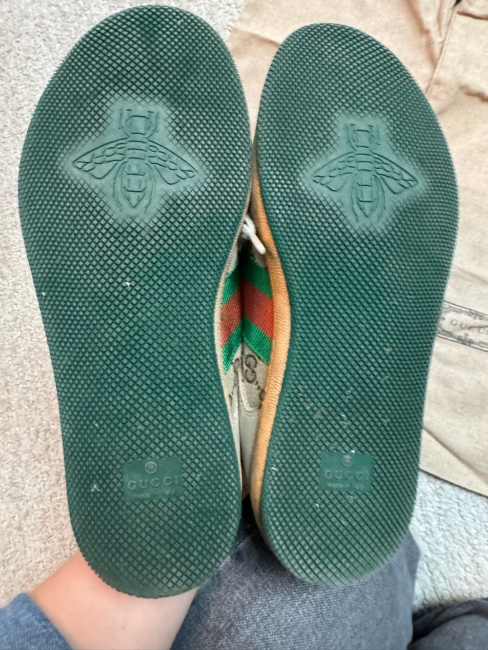 Gucci Beige Canvas Sneakers with Green Accents - Picture 9 of 9